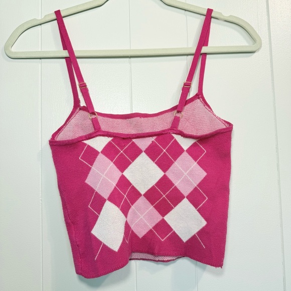 Y2K Pink Argyle Cropped Women's Sweater Set size Medium. Quarter length sleeves. - Picture 9 of 16